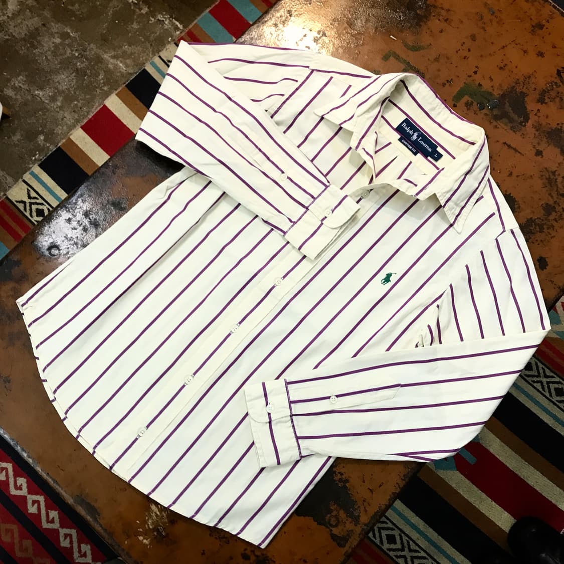 폴로랄프로렌 크림 톤 퍼플 스트라이프 셔츠 여성 5566 상품이미지2
