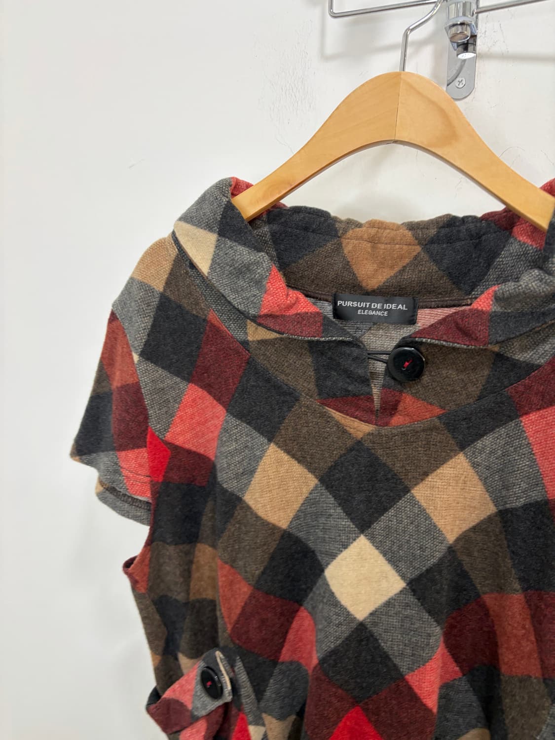 Pursuit De Ideal 단추 체크 레이어드 모리룩 반팔 니트 상품이미지7