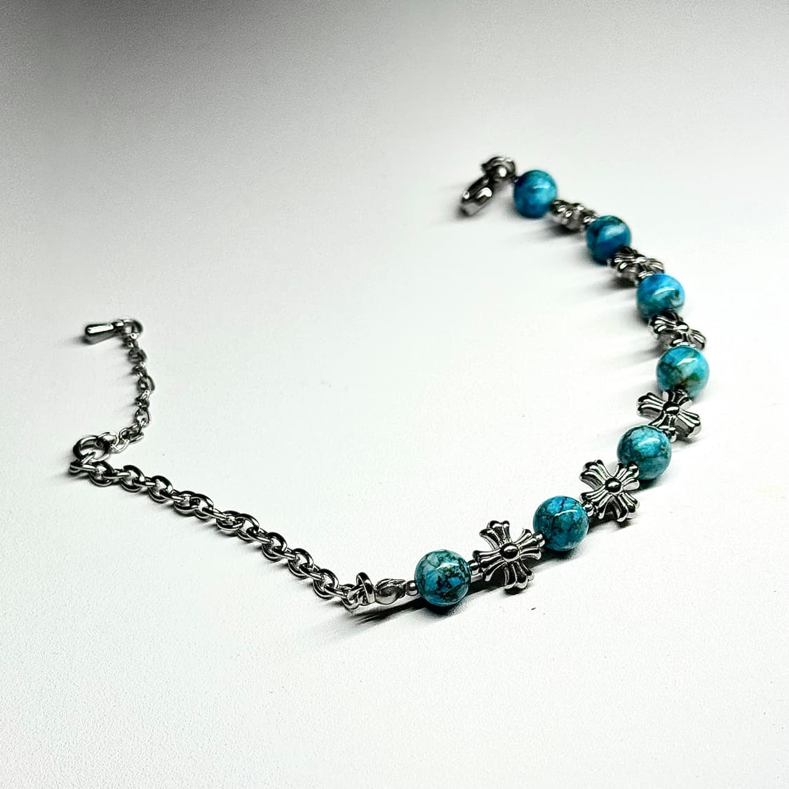 (핸드메이드) 천연석 터키석 써지컬 크롬십자가 원석팔찌 상품이미지4