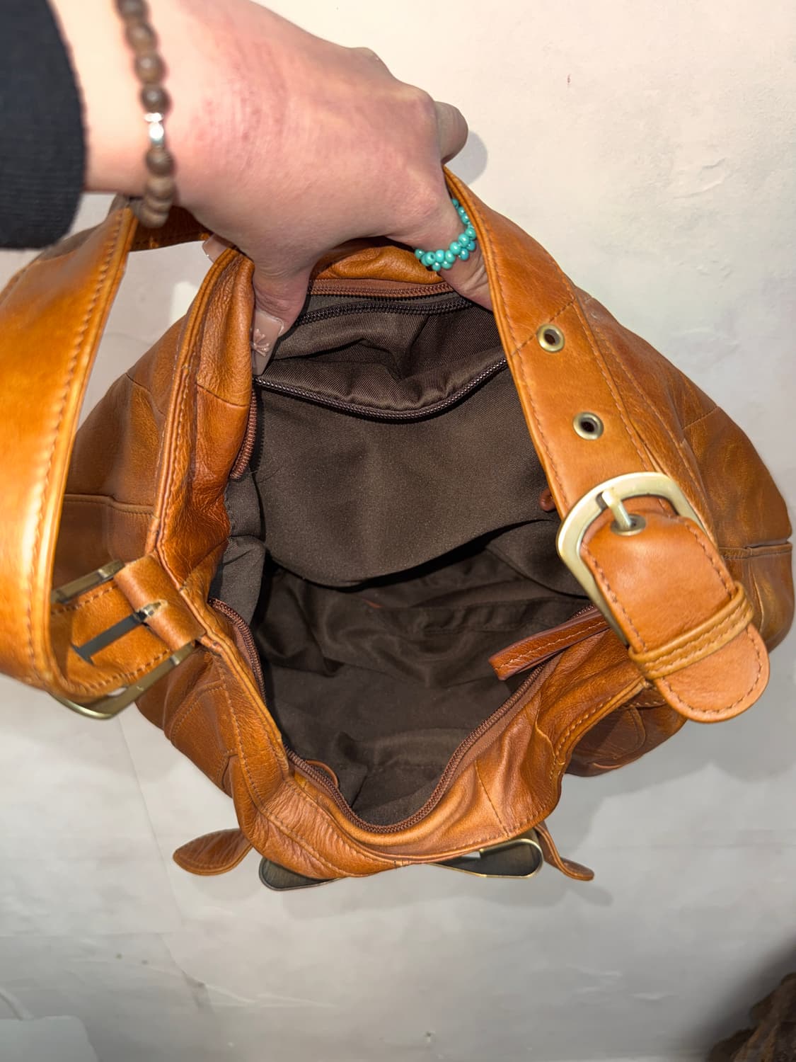 Camel brown ribbon buckle shoulder bag 상품이미지5