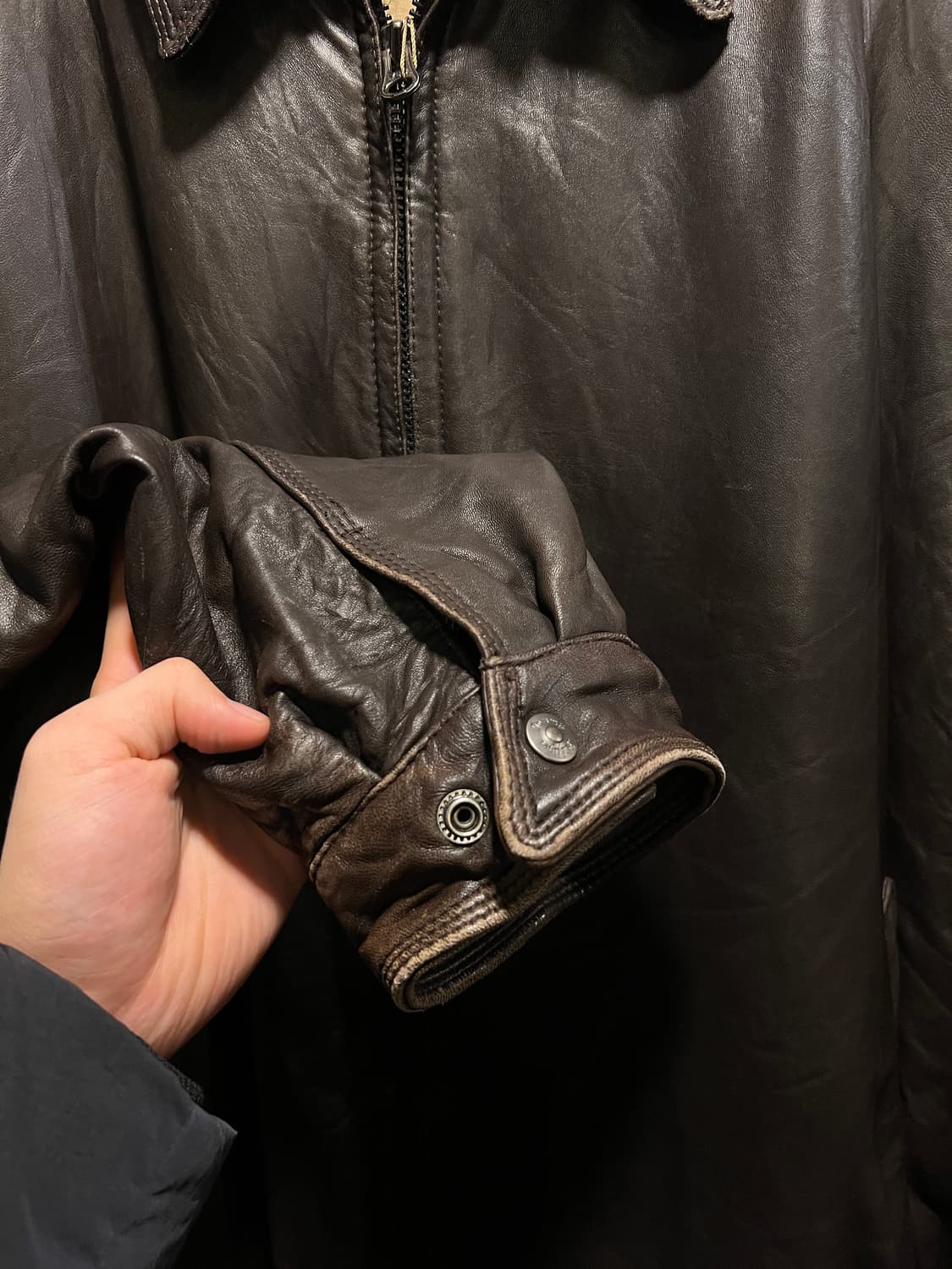 [2XL]90's 타미힐피거 USA 리얼레더 브라운 드리즐러 자켓 상품이미지5