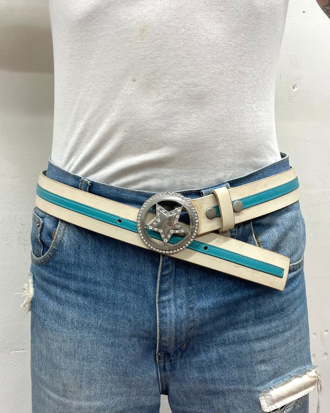 Retro Silver Star Cubic Blue Belt 상품이미지1