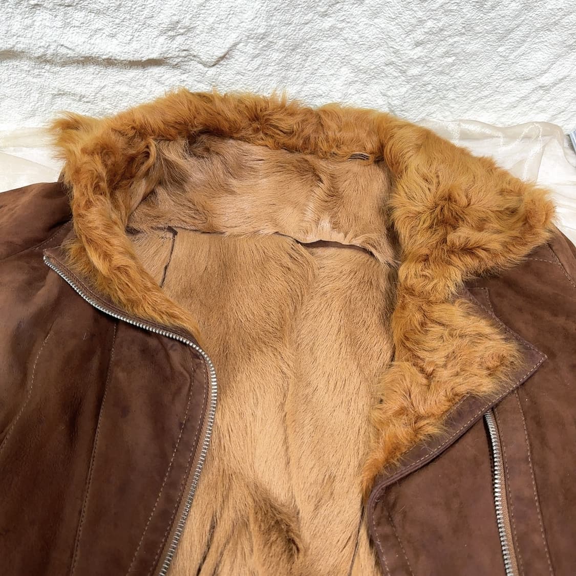 빈티지 오랜지 브라운 양털 토스카나+염소새끼털 양가죽 무스탕 상품이미지3