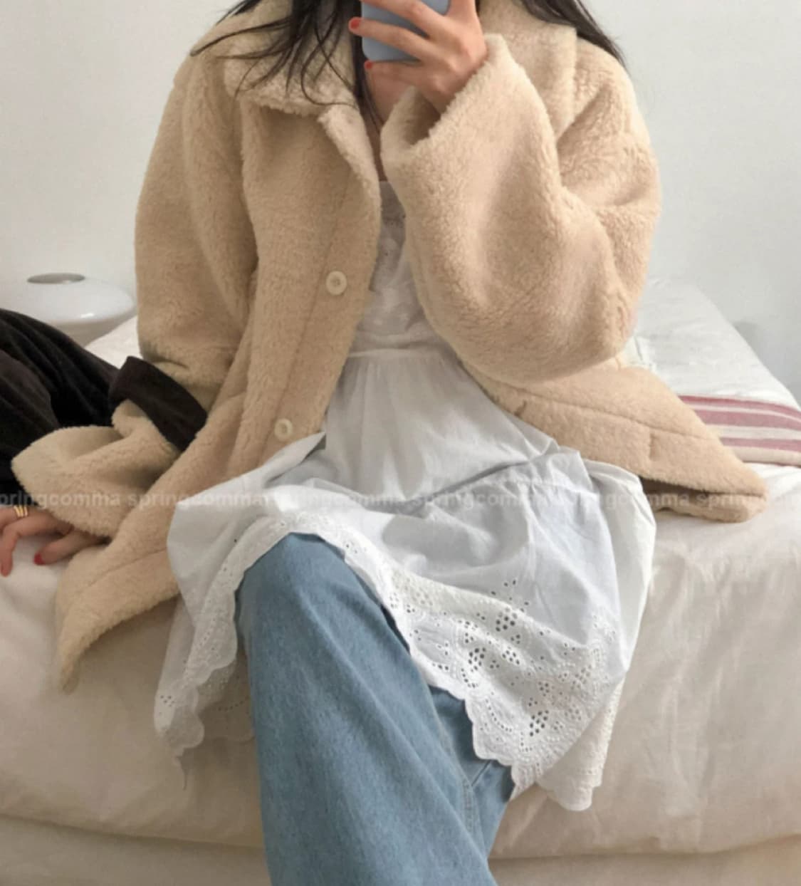 스프링콤마 크리미 덤블 하프 무스탕 코트 상품이미지2