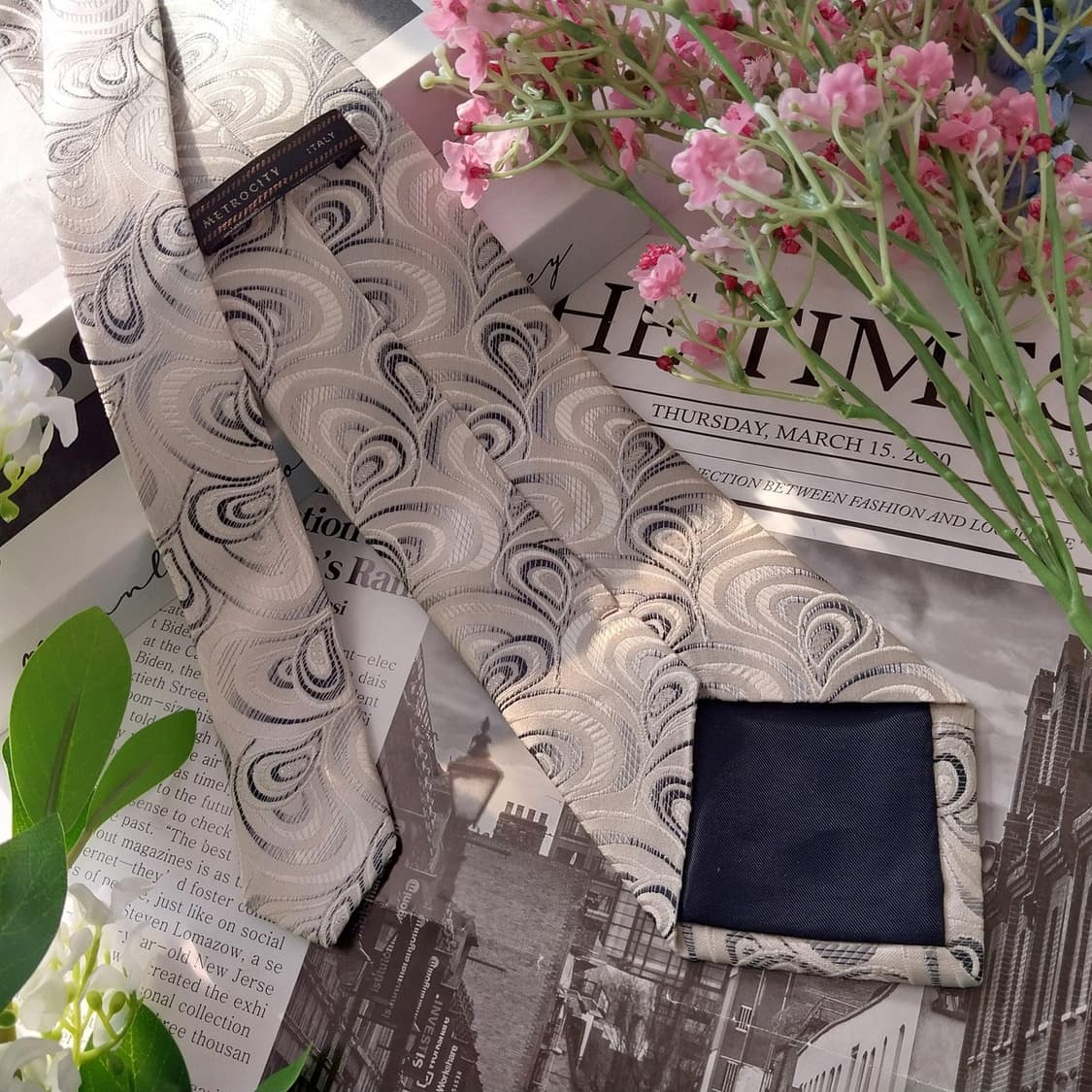 메트로시티 실크 화이트&그레이 패턴 넥타이 8.7cm A+등급 K1413 상품이미지6