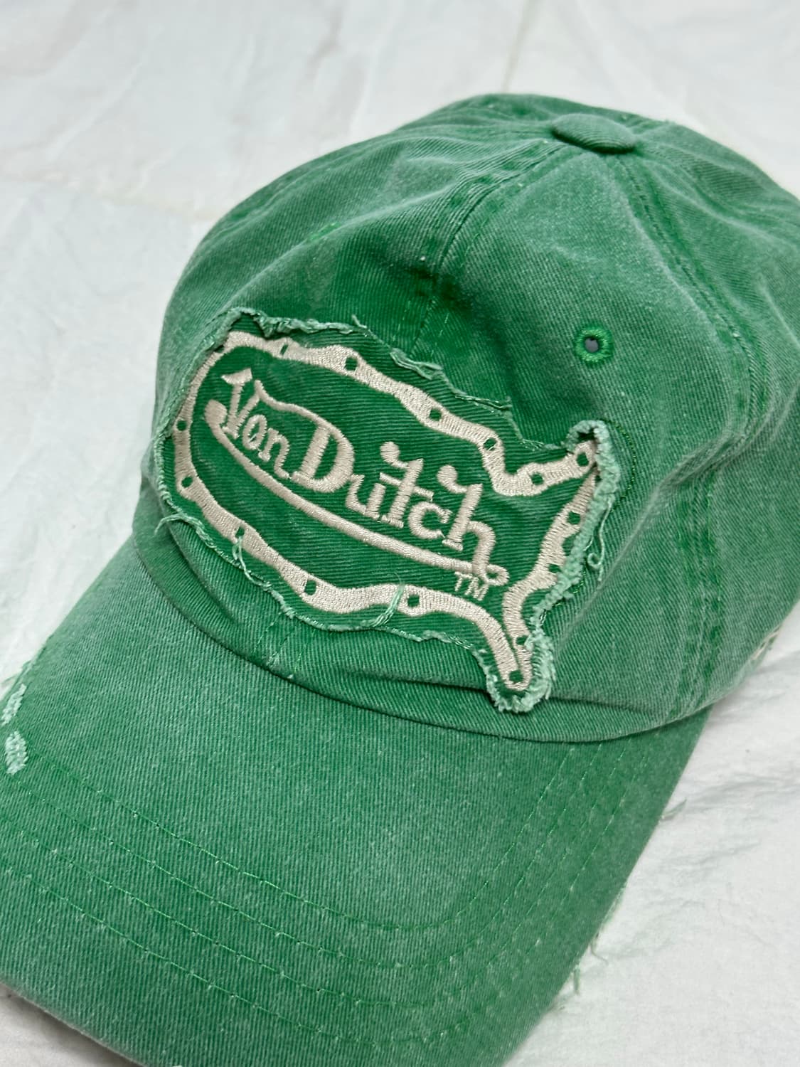 본더치 데미지 디테일 볼캡 그린 상품이미지1