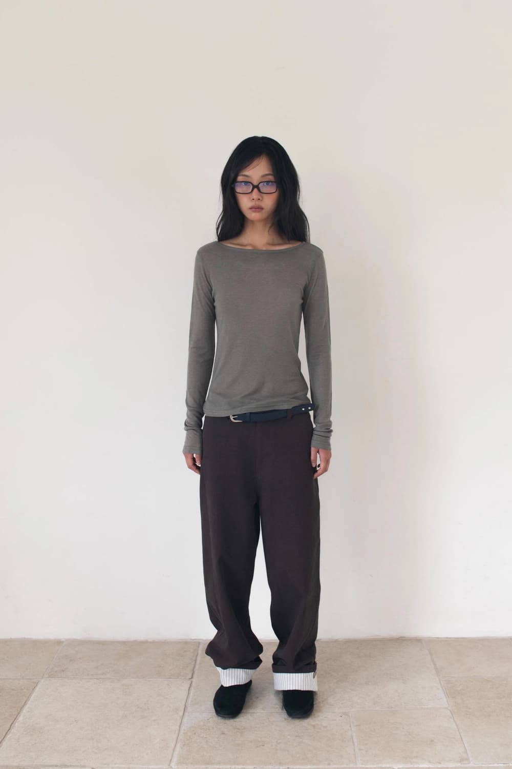 ONSKA 소프트 보트넥 티 (모카 그레이) 상품이미지1