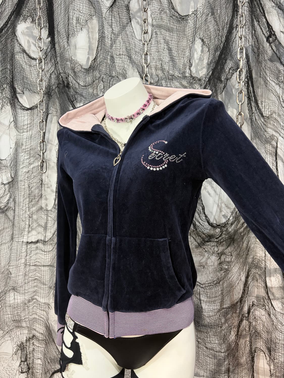 00‘s cubic Detail Velvet Hoodie Zip up 상품이미지8