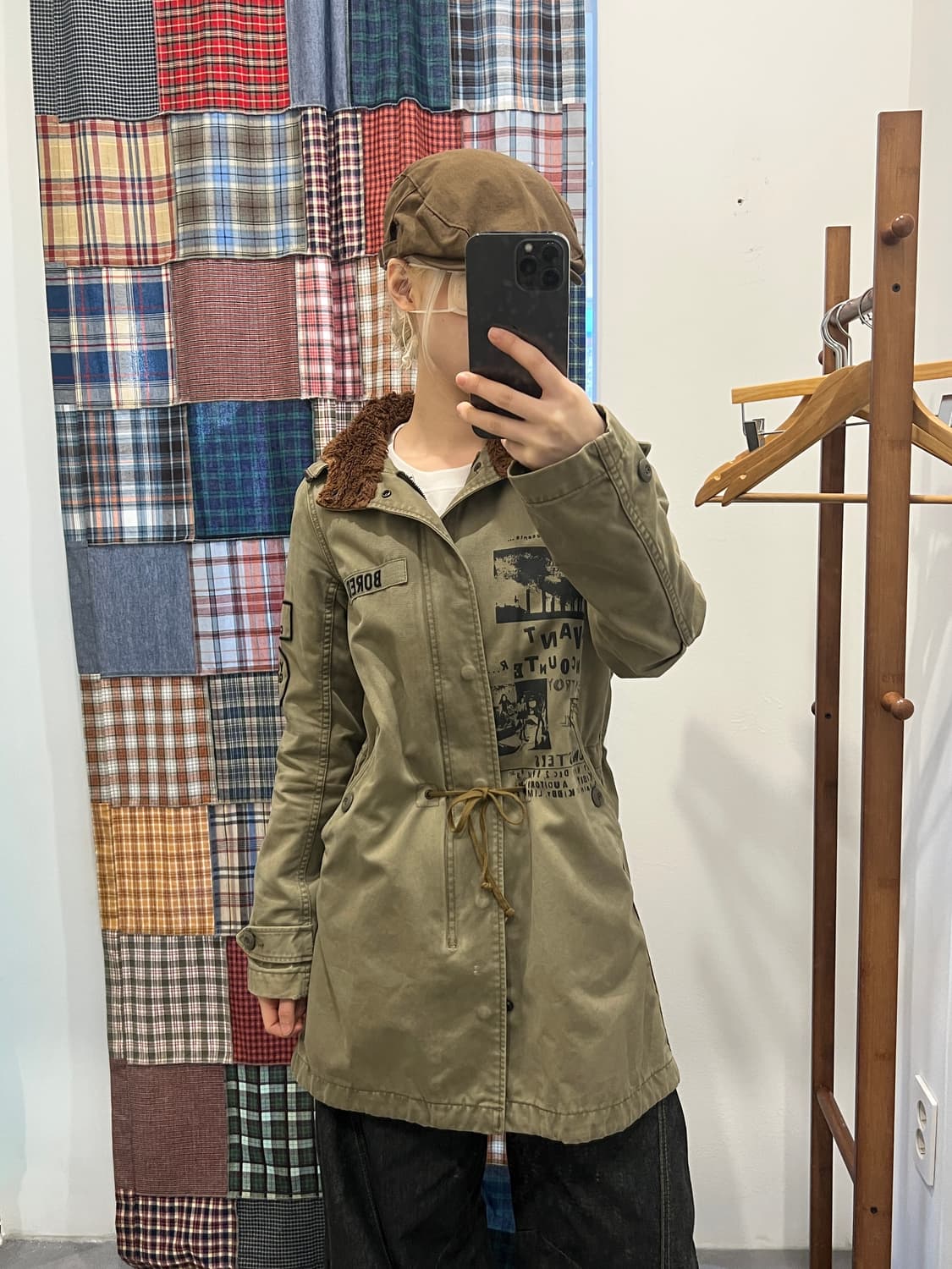 히스테릭글래머 카키 프린팅 퍼 롱 파카 상품이미지1