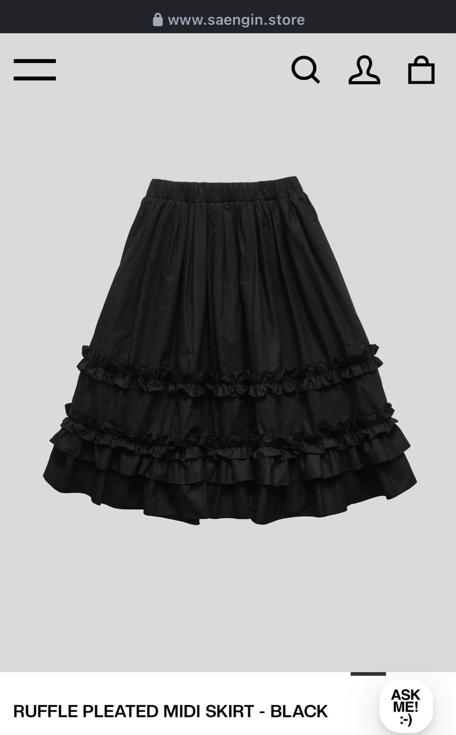생긴스튜디오 RUFFLE PLEATED MIDI SKIRT - BLACK 상품이미지1
