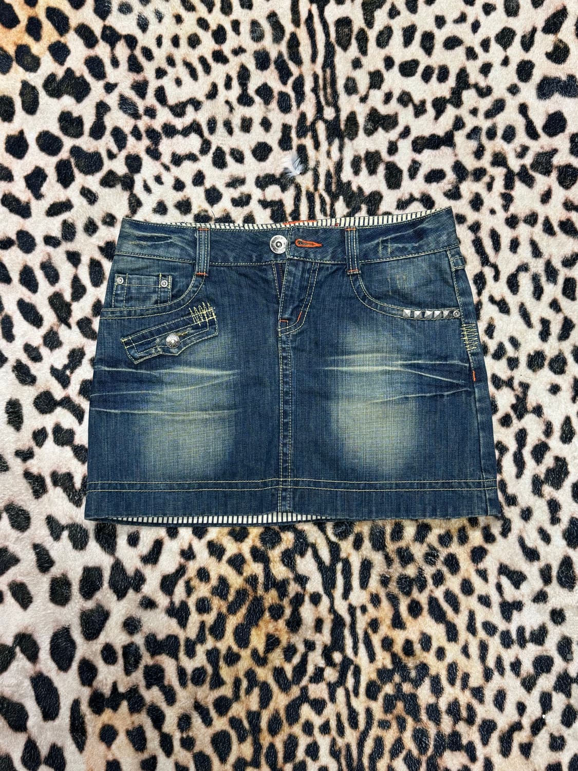 Y2K 스티치 펑크워싱 스터드 유니언잭 데님스커트  상품이미지1