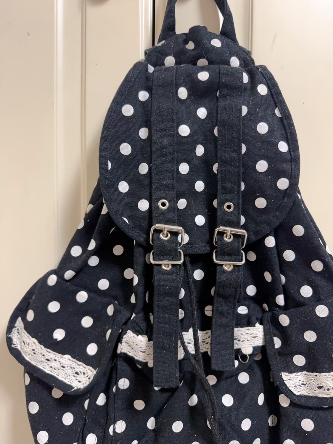 일본 빈티지 모리걸 하구미 도트 레이스 쓰리포켓 백팩 모리 가방 상품이미지2