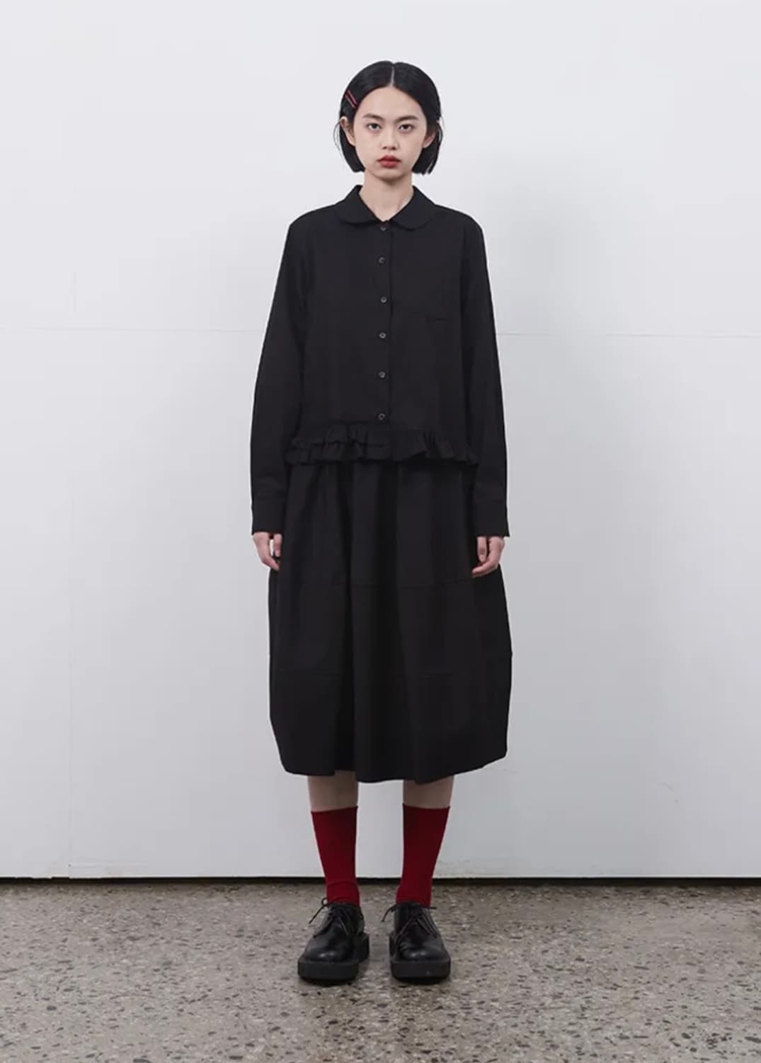 오헤시오 벌룬 밴딩 미디 스커트 블랙 상품이미지1