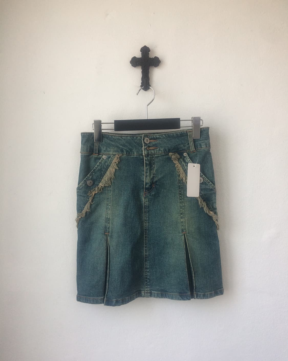 Fringe point denim pleats skirt 상품이미지1