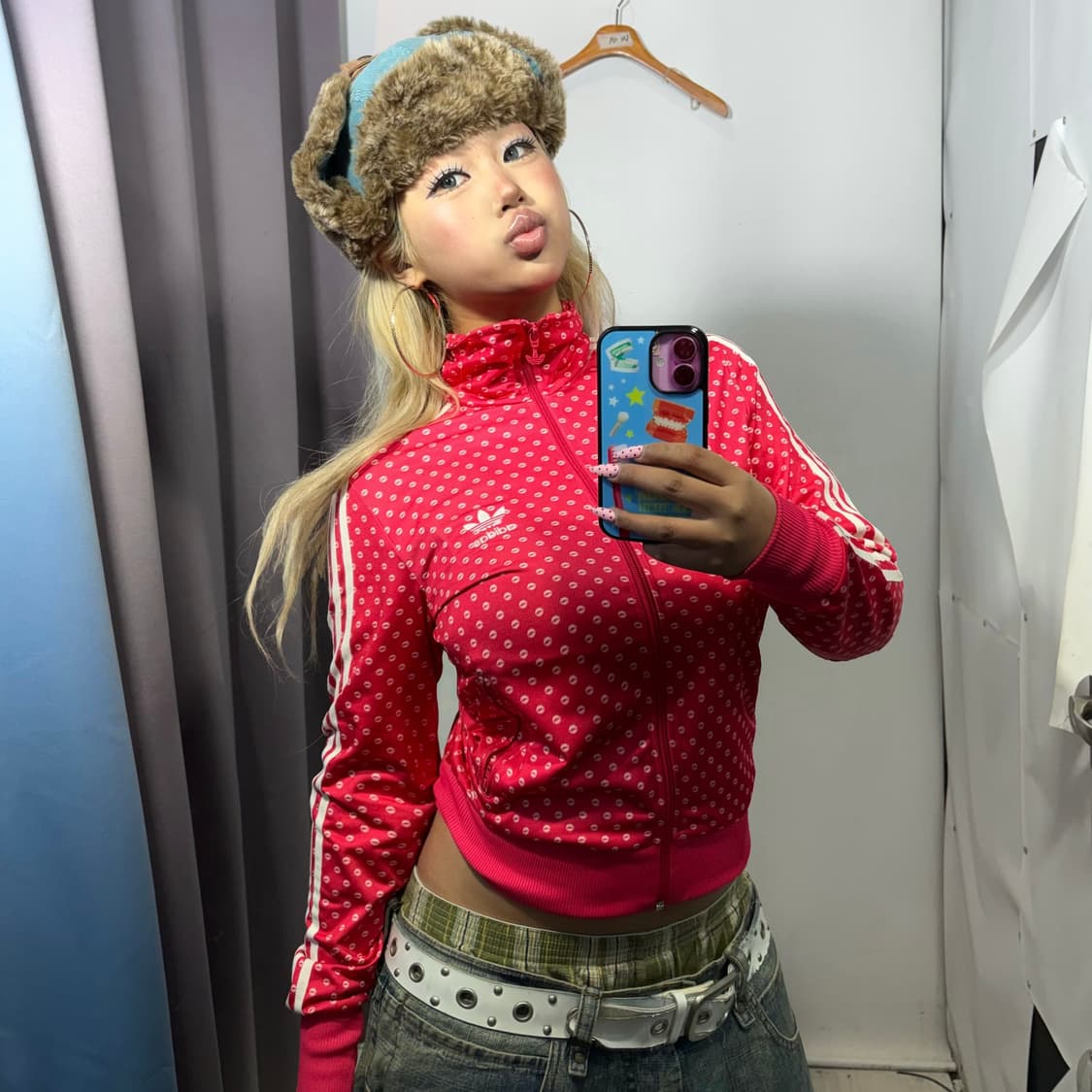 y2k 💋아디다스 립 도트 핑크 트랙탑 상품이미지3