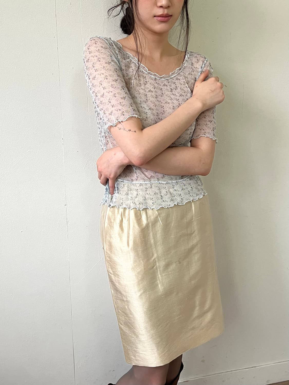 Link Beans 시스루 플라워 탑 상품이미지4