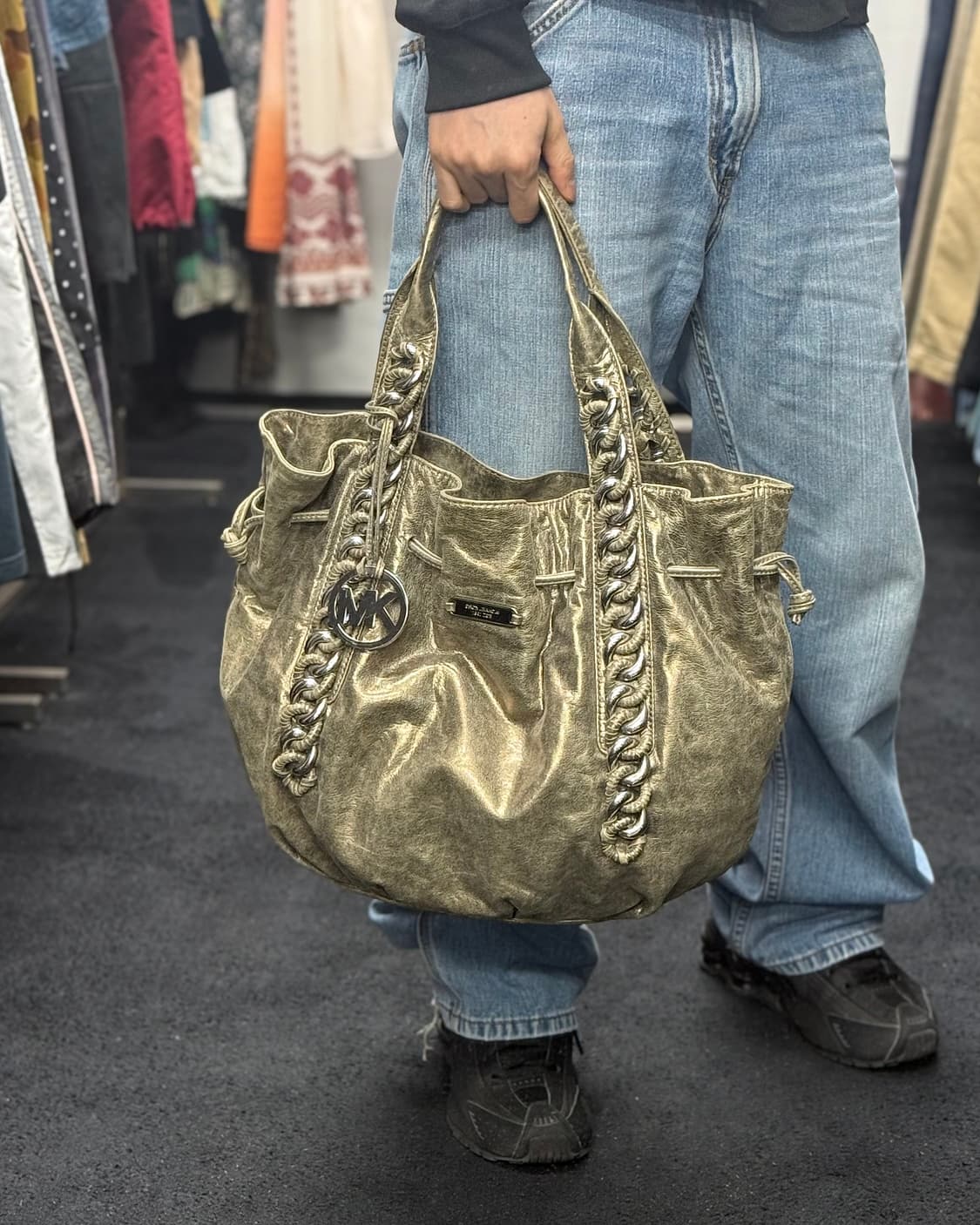 마이클 코어스 펄 골드 체인 손잡이 가죽 레더 숄더백 y2k 펑크 갸루 상품이미지2