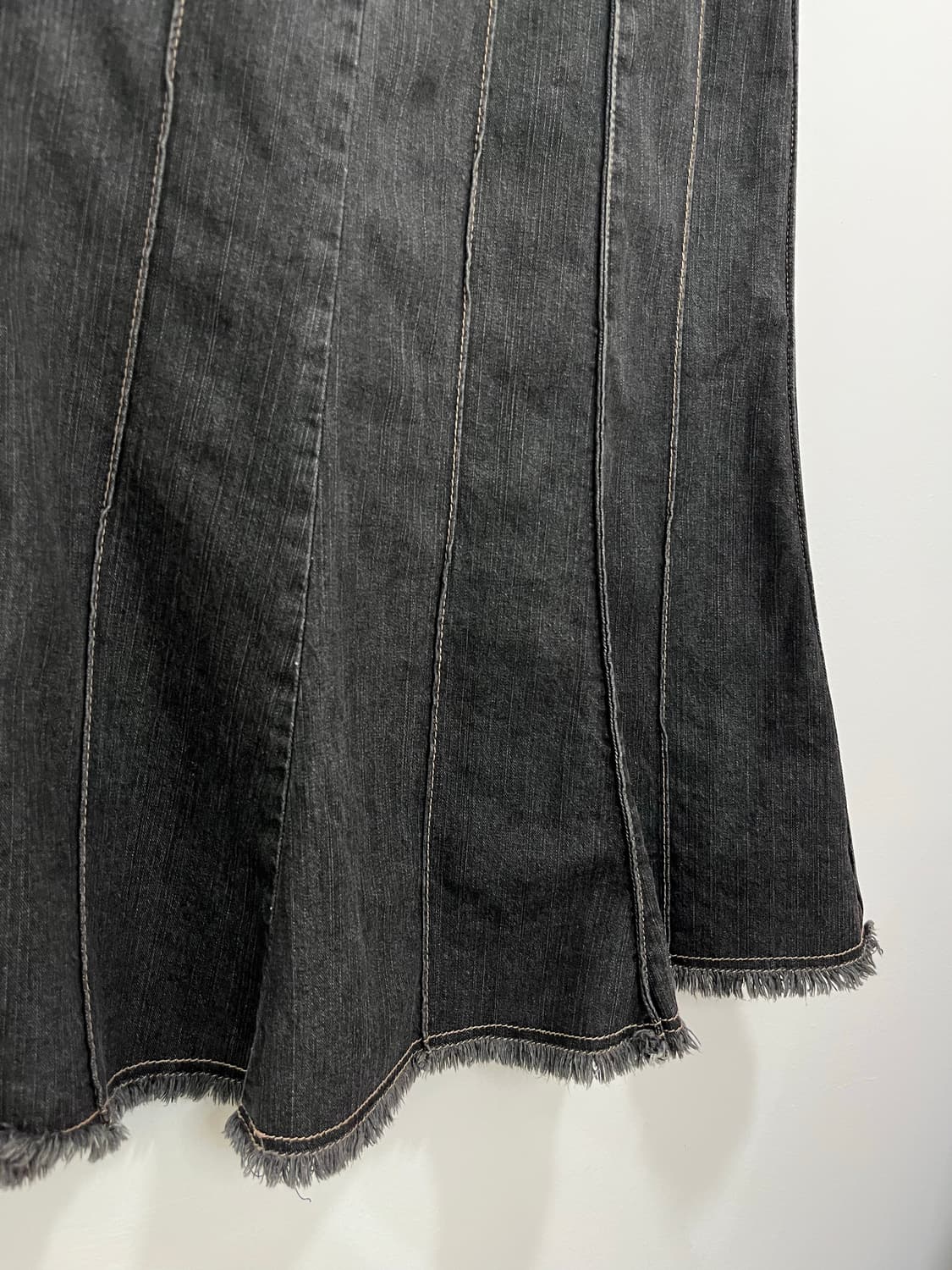 일본 빈티지 모리걸 플레어 흑청 데님 롱스커트 상품이미지4