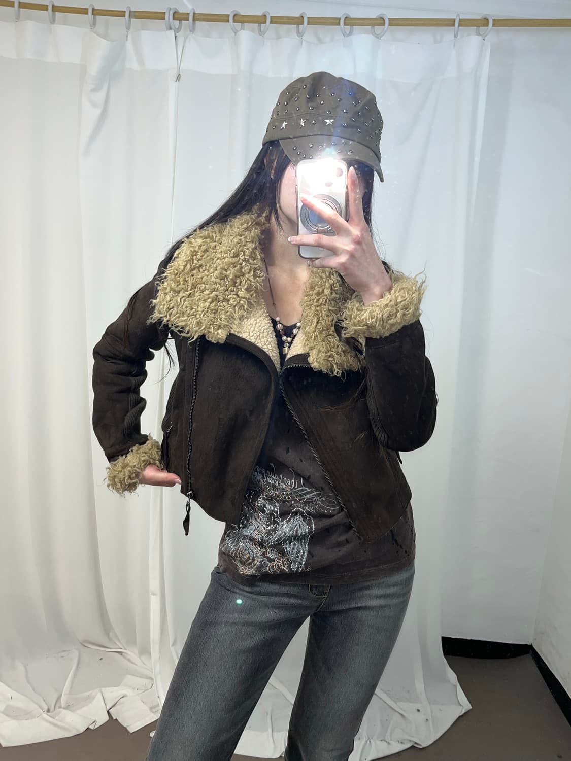 브라운 램퍼 트리밍 무스탕 상품이미지5