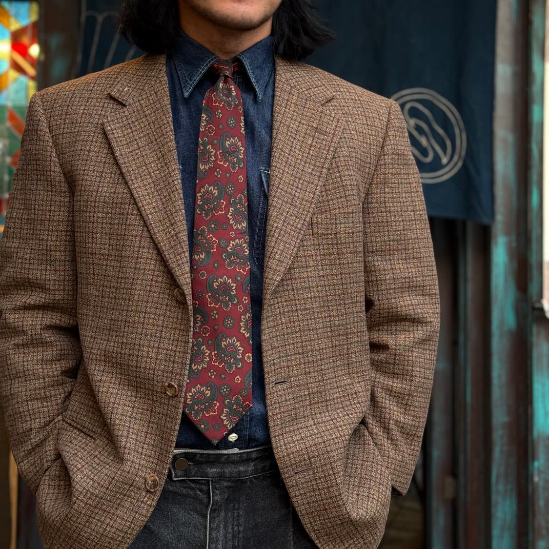 90‘s Aquascutum 페이즐리 패턴 실크타이 상품이미지6