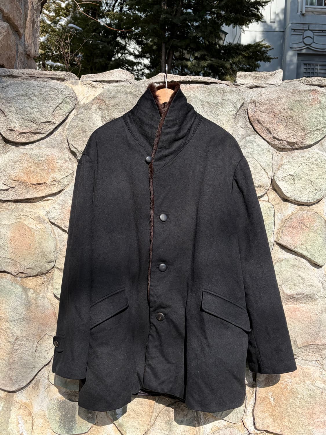 90s-00s 아르마니 꼴레지오니 퍼 트리밍 코트 상품이미지1