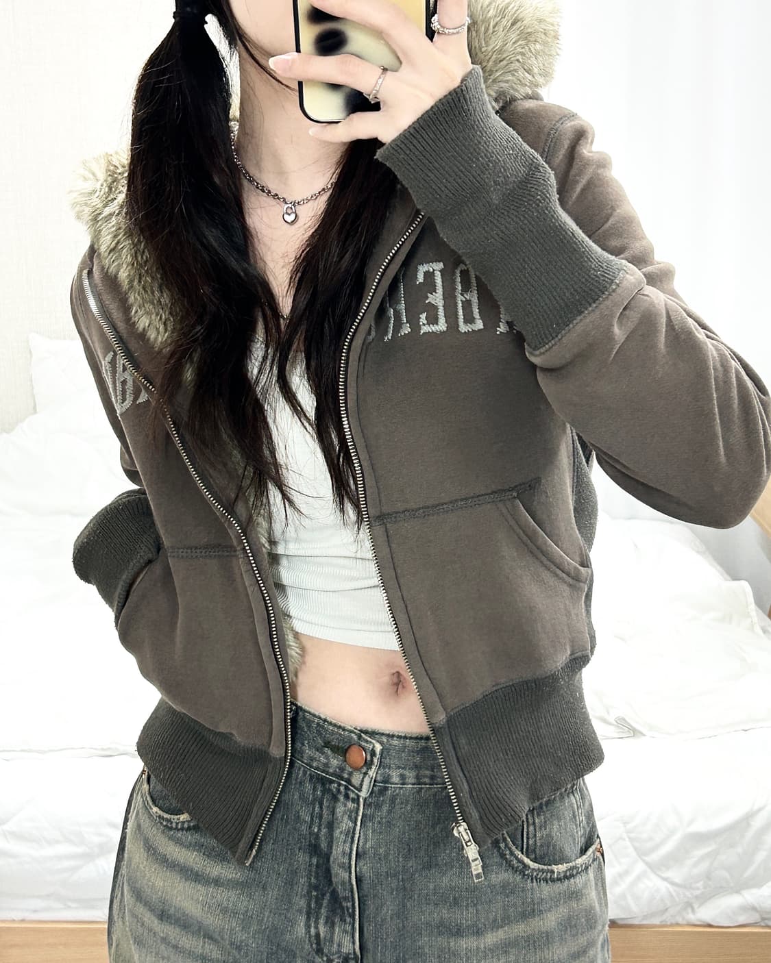 아베크롬비 카키그레이 투웨이 울프죠 후드집업 상품이미지4