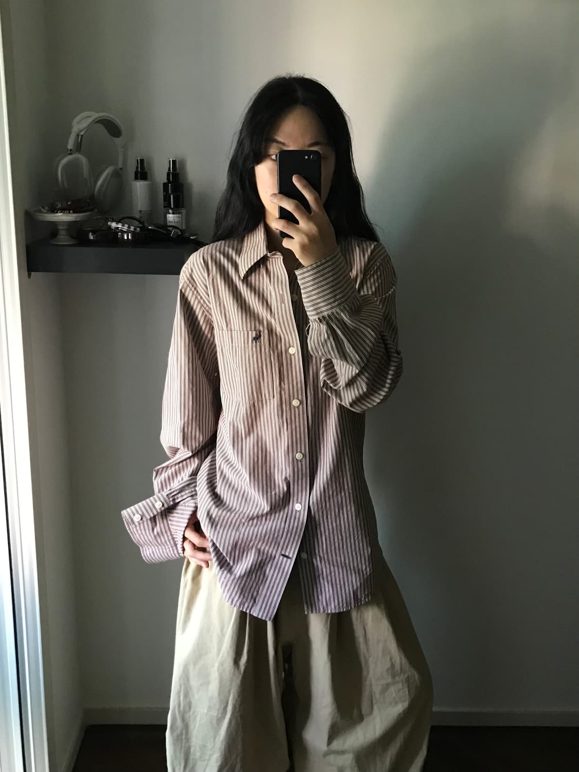 아베크롬비 산양 로고 포켓 브라운 스트라이프 셔츠 상품이미지4