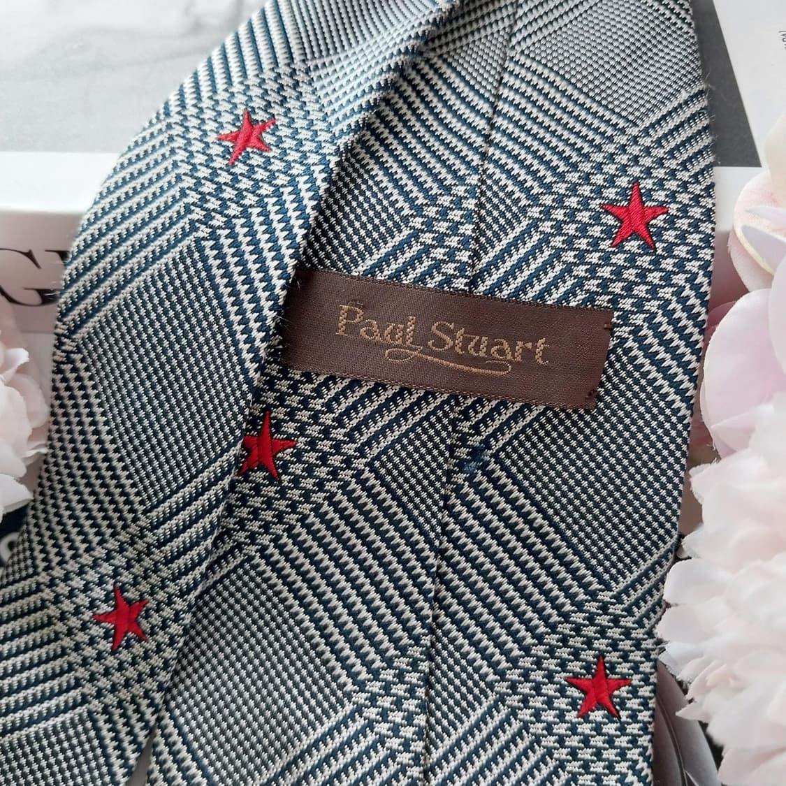 폴 스튜어트 실크 블랙&화이트 체크 넥타이 8.6cm A+등급 K1149 상품이미지5