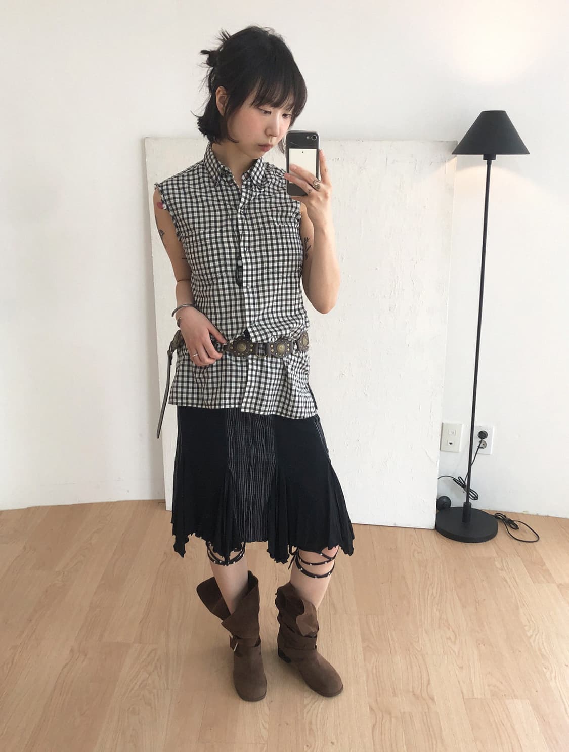 vintage DIESEL check cut-off shirts 상품이미지5