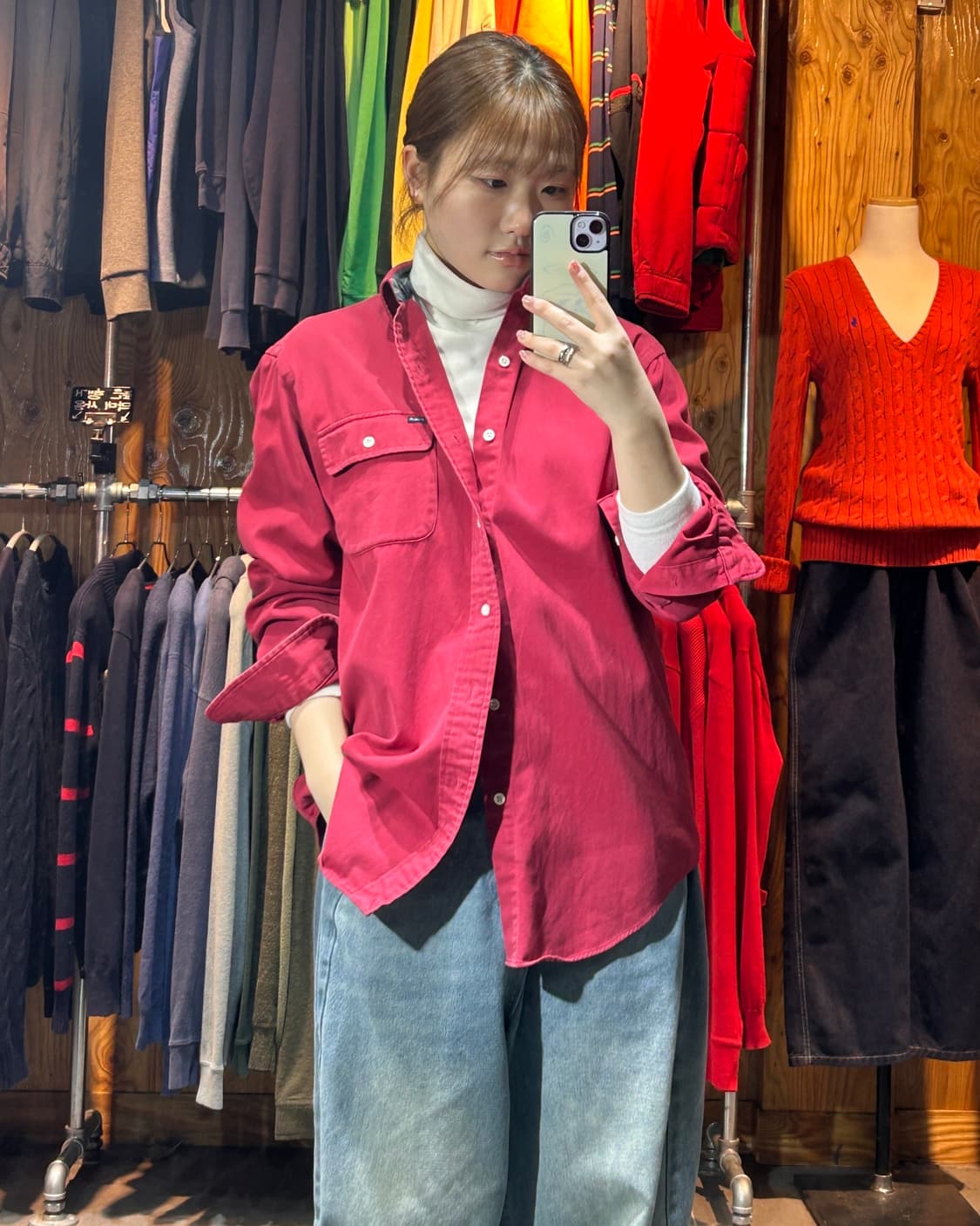 M 폴로랄프로렌 포켓 버건디 코튼 셔츠 상품이미지1