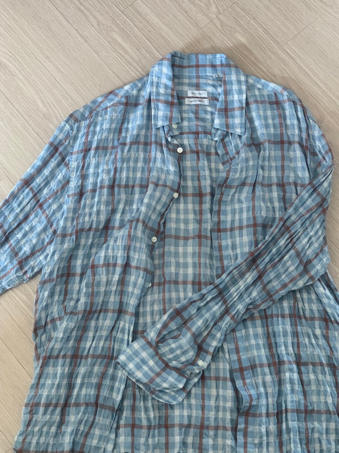 우드비 링클 체크 셔츠 스카이블루 상품이미지2