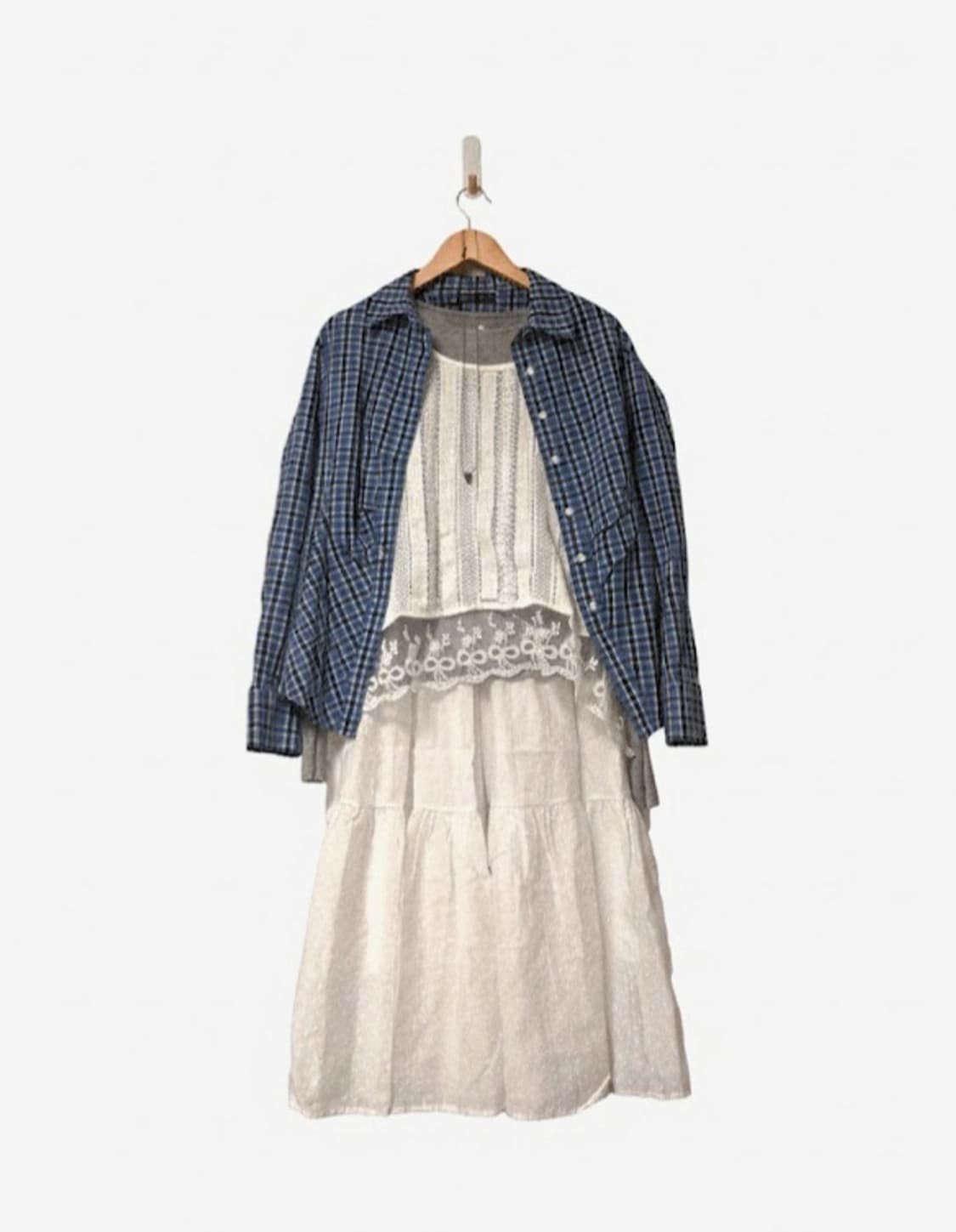 빈티지 블루 셔링 체크셔츠 상품이미지1