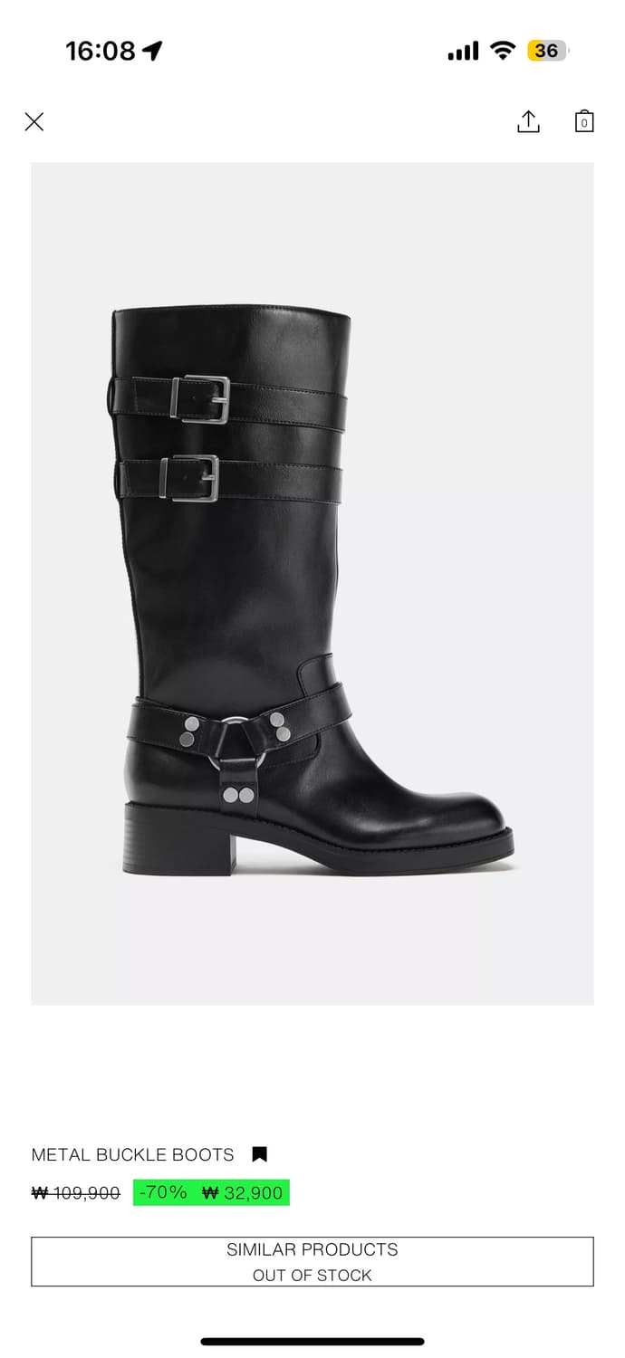 자라 블랙 레더 메탈릭 버클 롱부츠 상품이미지1