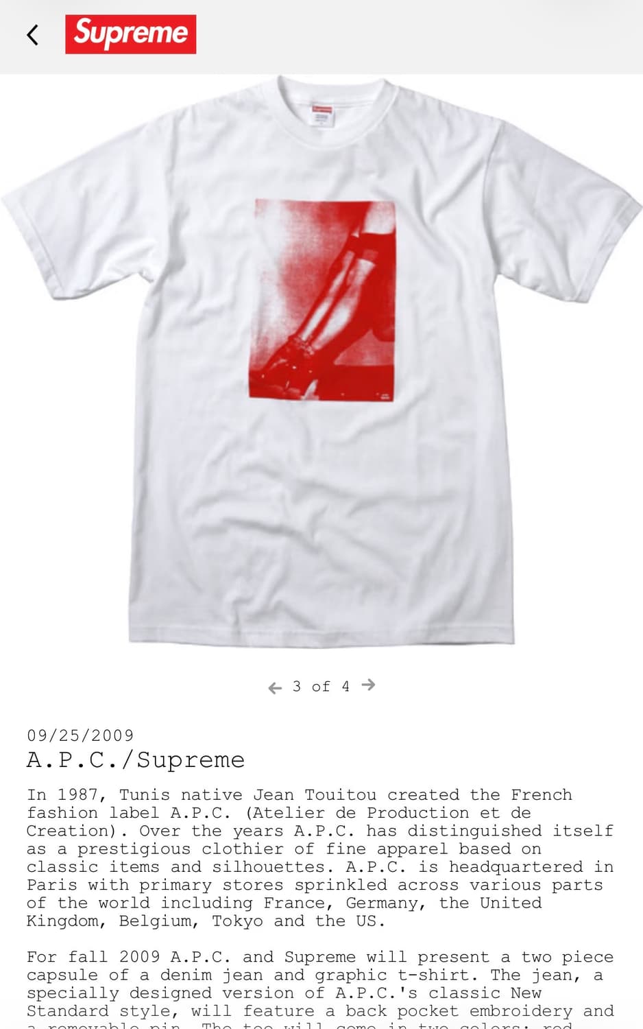 Supreme × A.P.C. Tee (2009) tee 상품이미지6