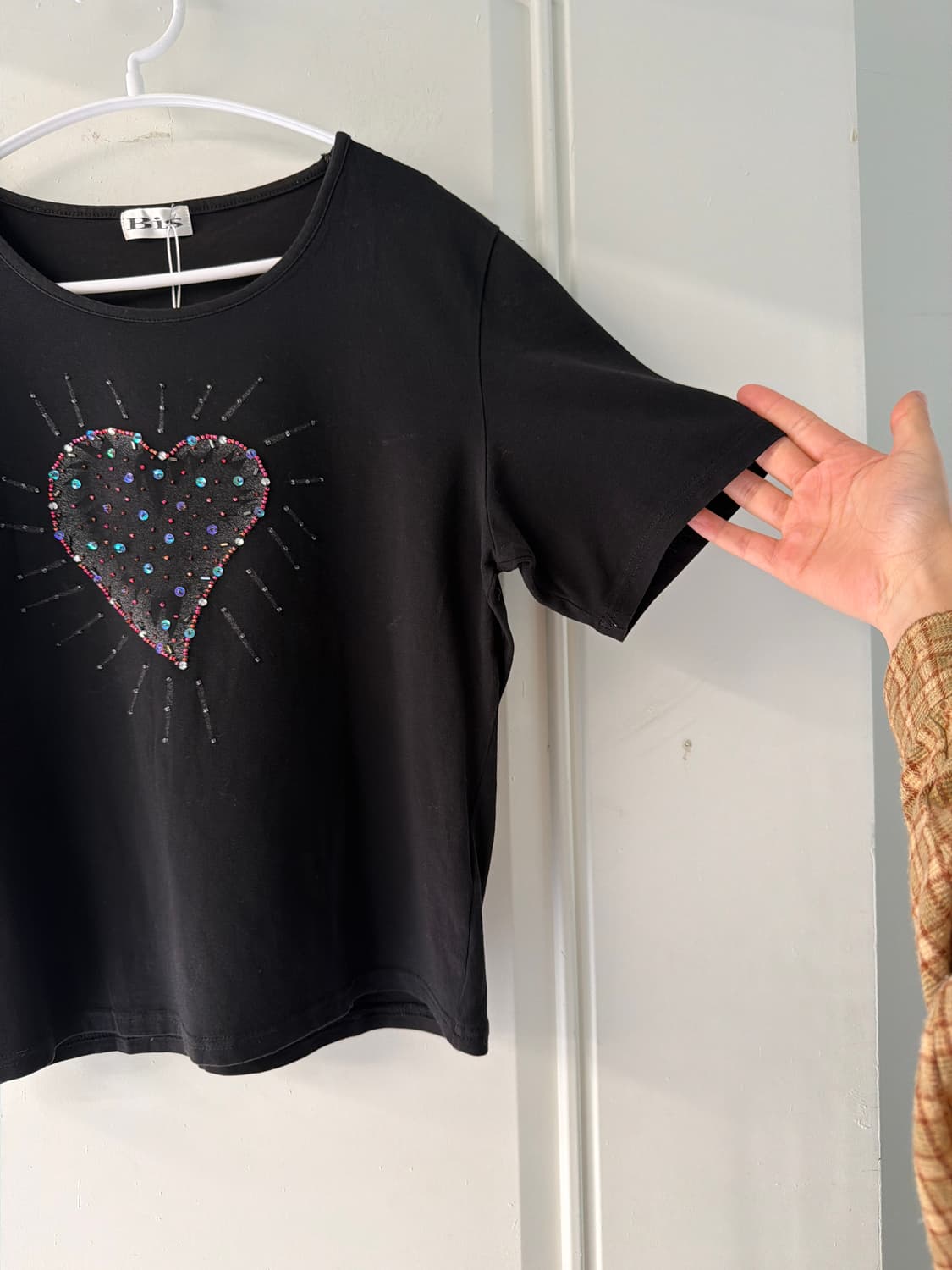 일본빈티지 비즈 하트 반팔티 상품이미지4