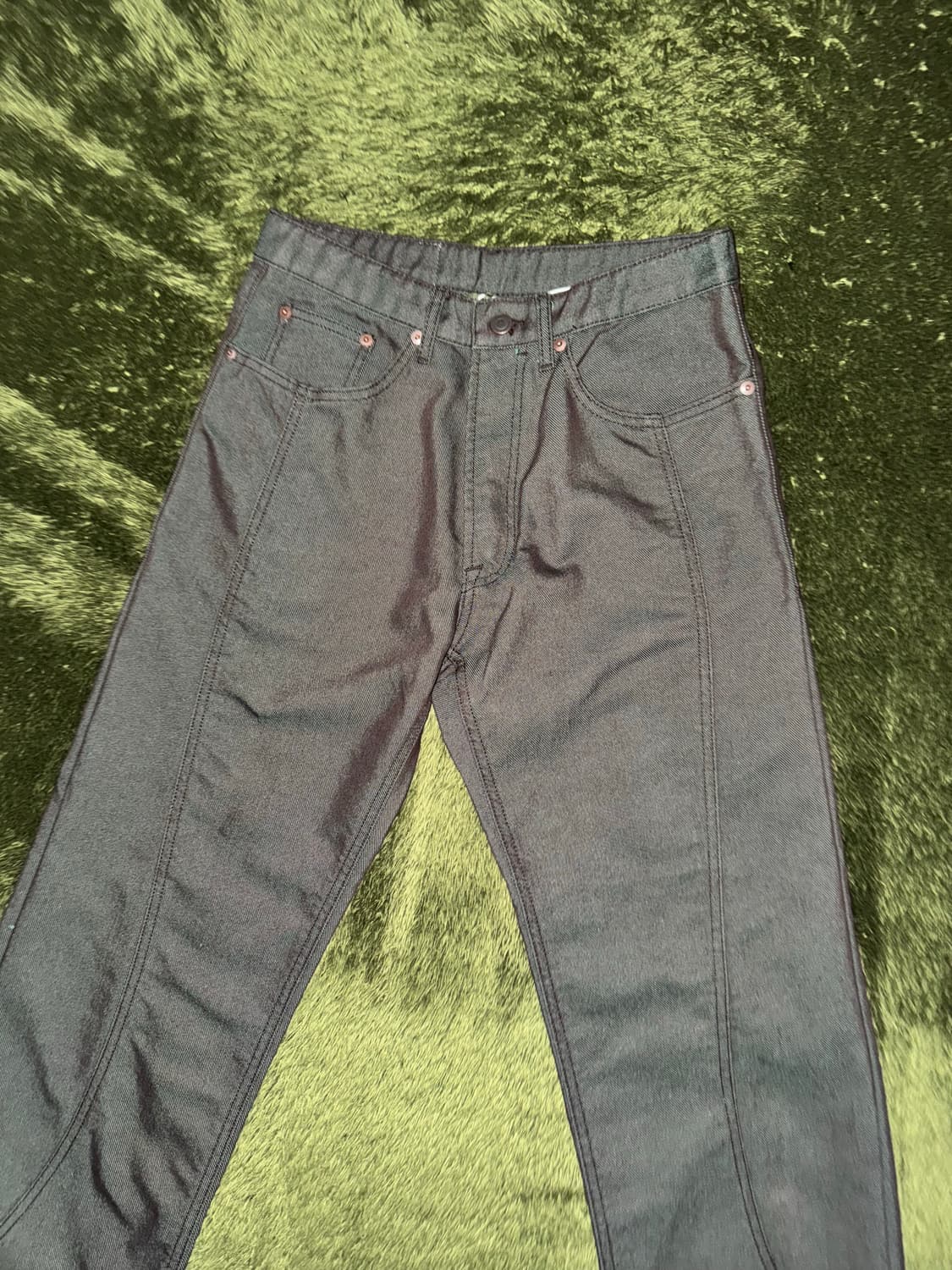 [S] 언어펙티드 22FW 루즈핏 트랙 데님 팬츠 그린 우드 상품이미지5