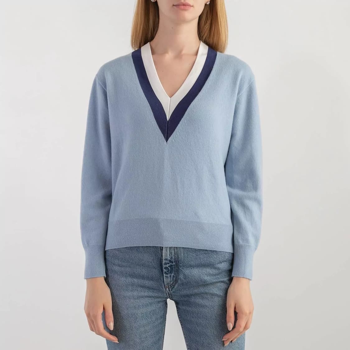 Sandro 산드로 V넥 여성 캐시미어 니트 하늘색 상품이미지1