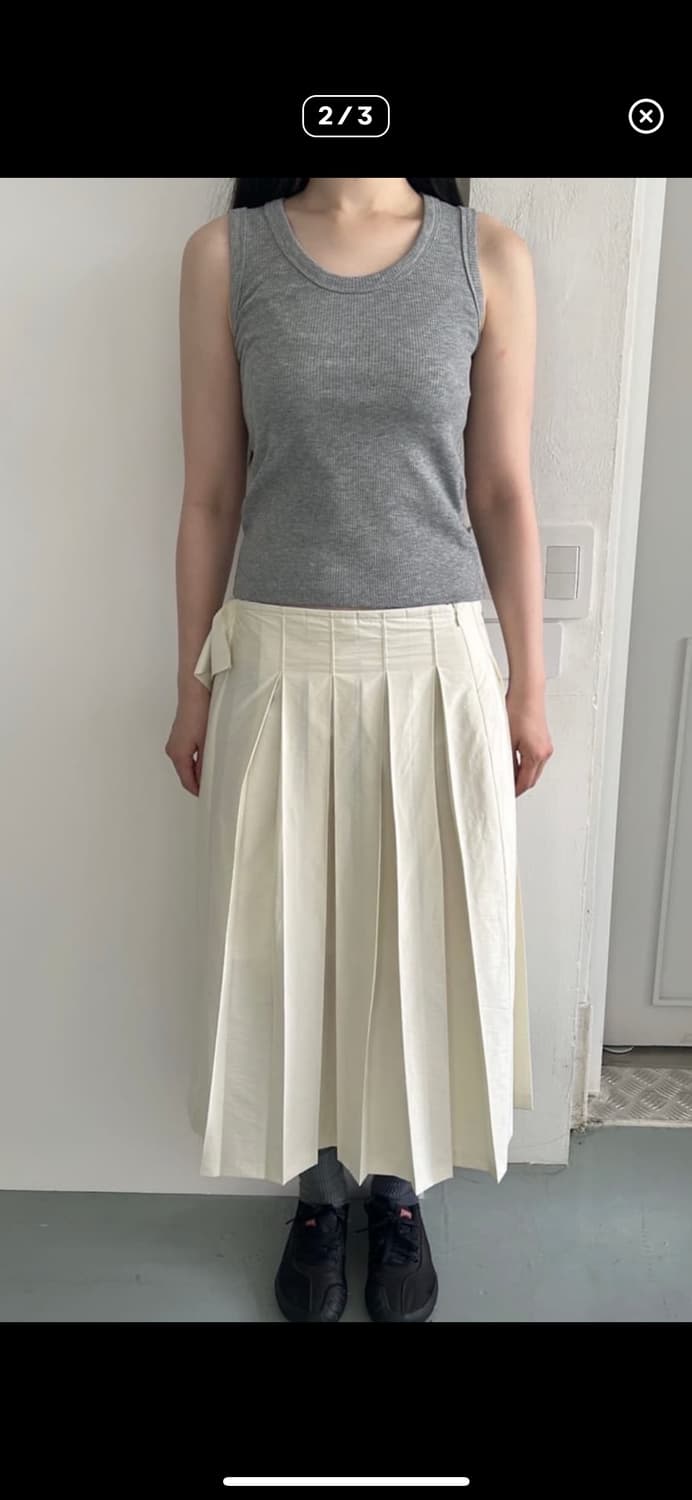 에옹쓰 오프비트 플리츠 스커트 화이트 새상품 상품이미지3