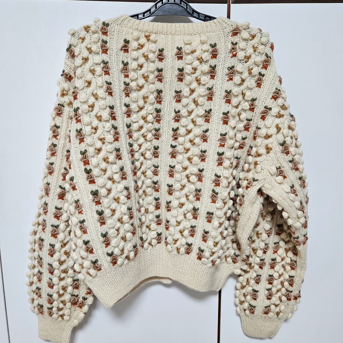 빈티지 꽃자수 폼폼이 울 니트 가디건 모리걸 희귀 상품이미지3