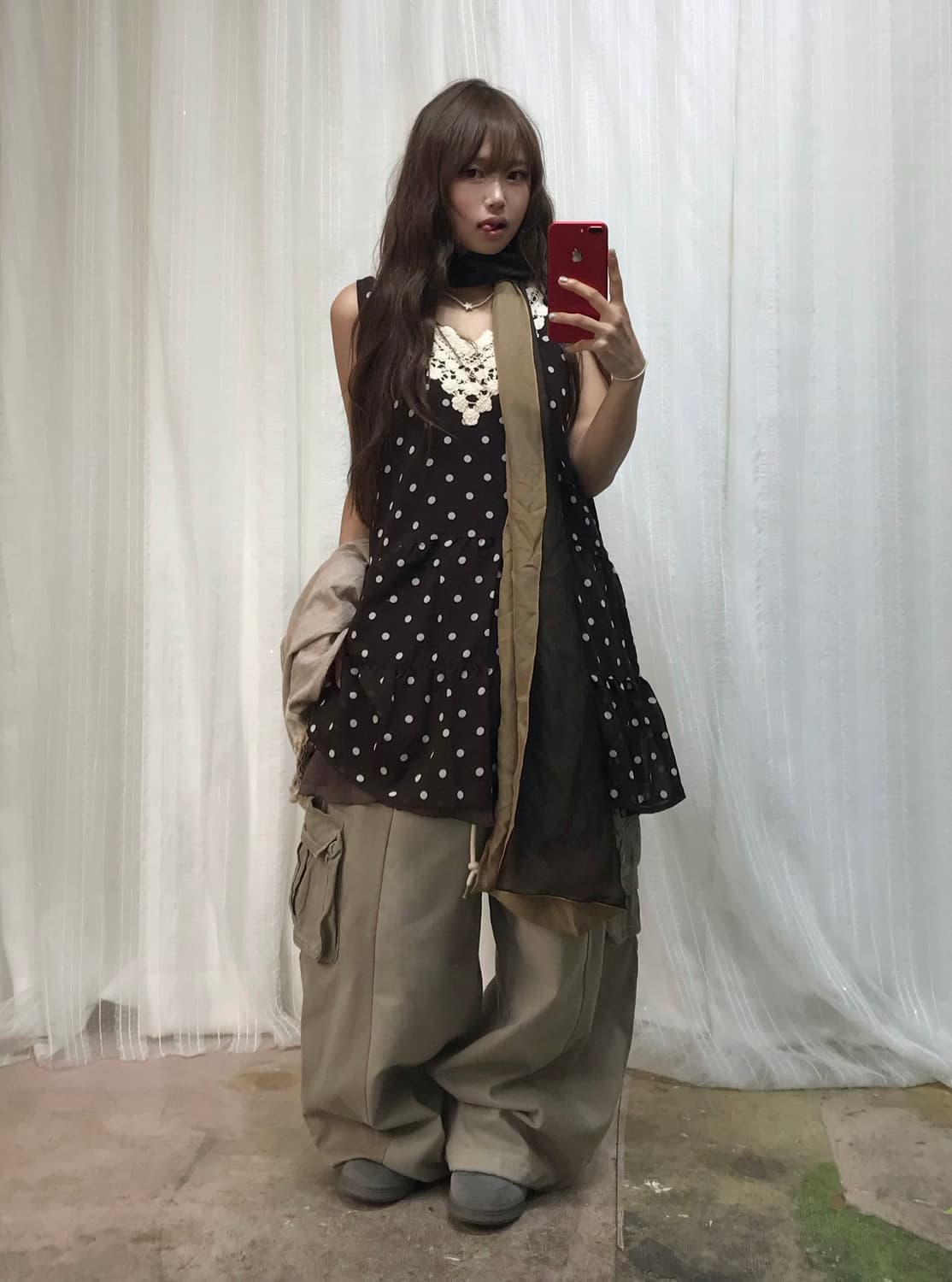 체리 초코 브라운 너드 모리 러힙 도트 코디세트 상품이미지4