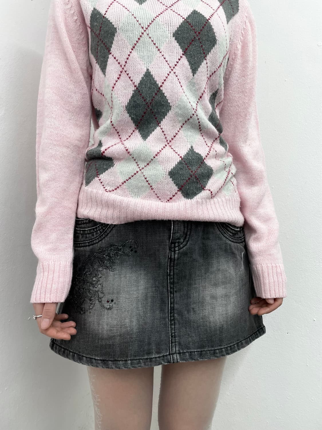 흑청 워싱 자수 스커트 상품이미지2