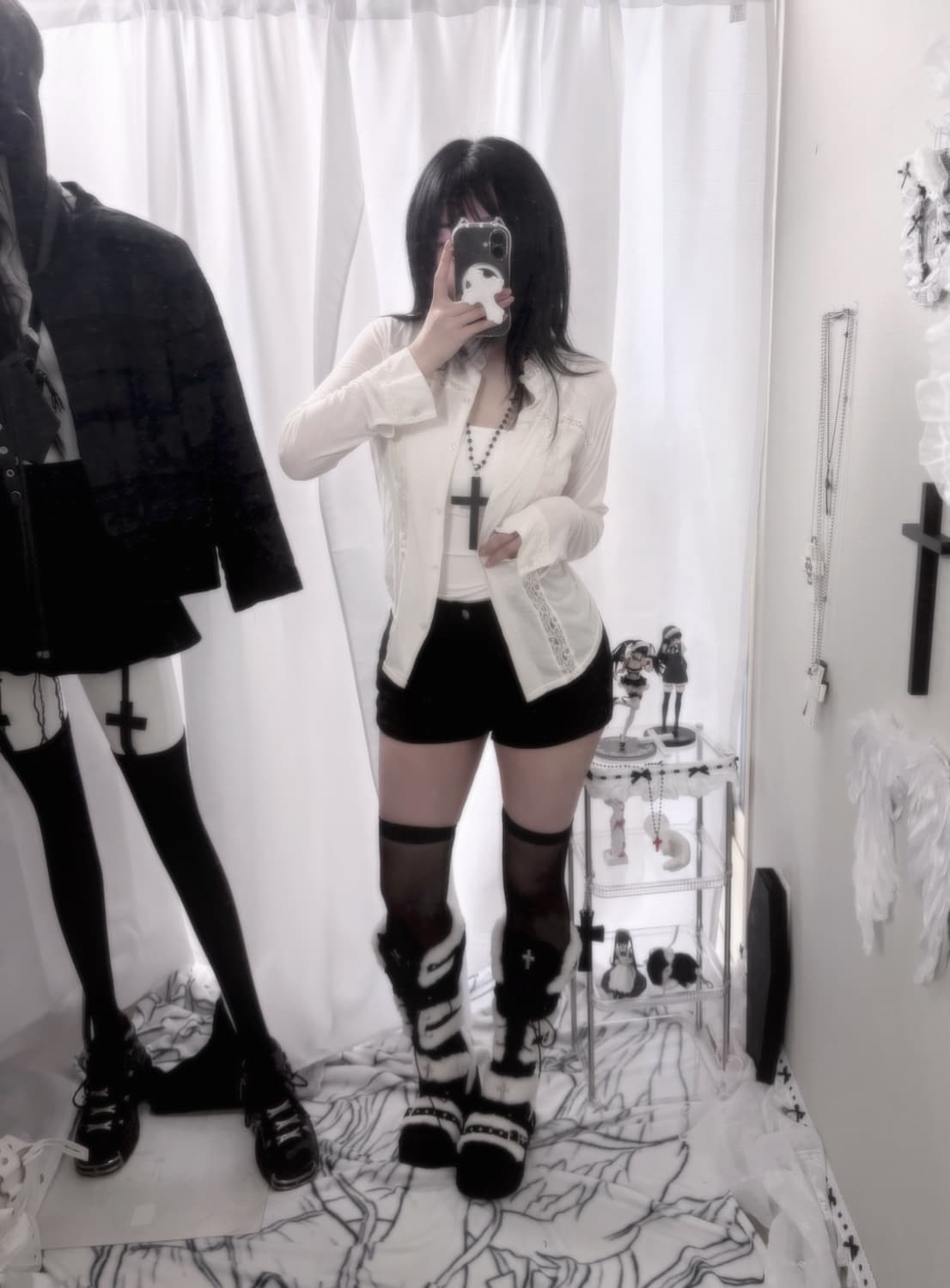 레이스 시스루 긴팔 셔츠 상품이미지2