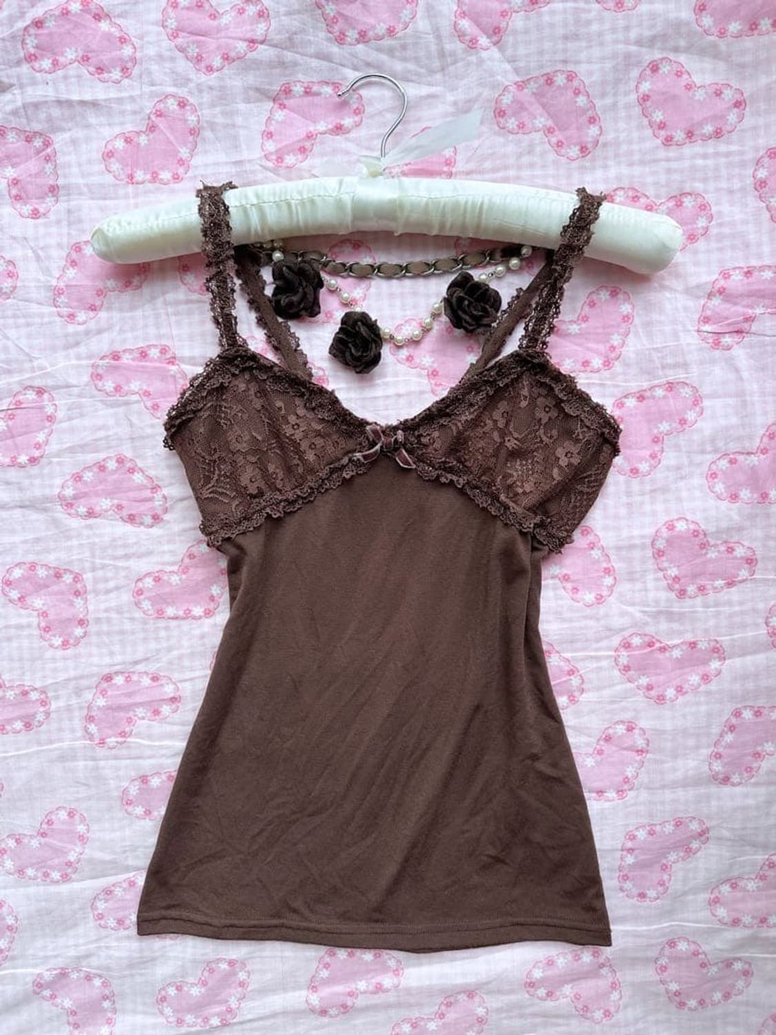 리즈리사 라떼갸루 히메갸루 히메카지 초코 레이스 리본 슬리브리스 탑 상품이미지1