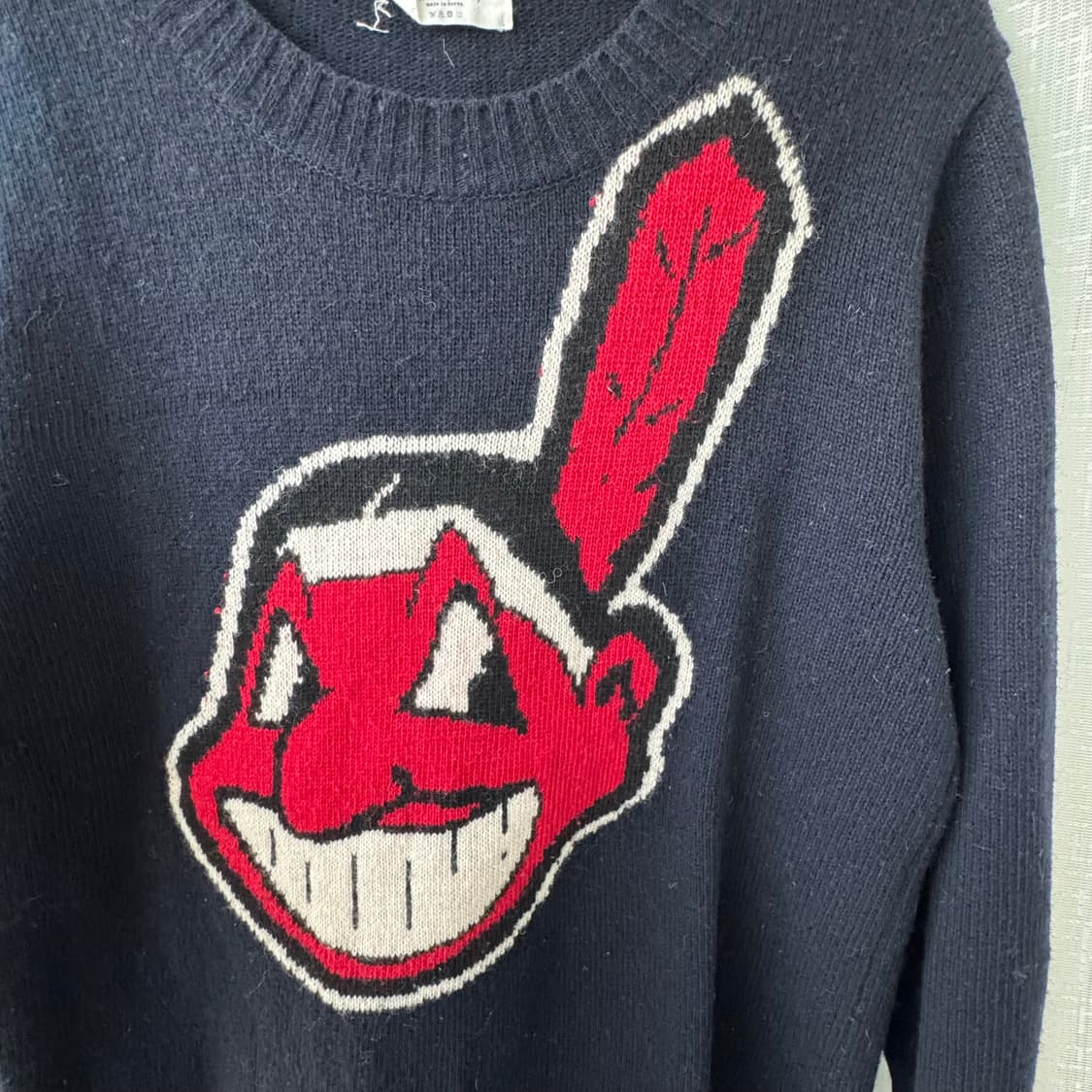 네이비 레드 인디언패턴 울 니트 스웨터 상품이미지4