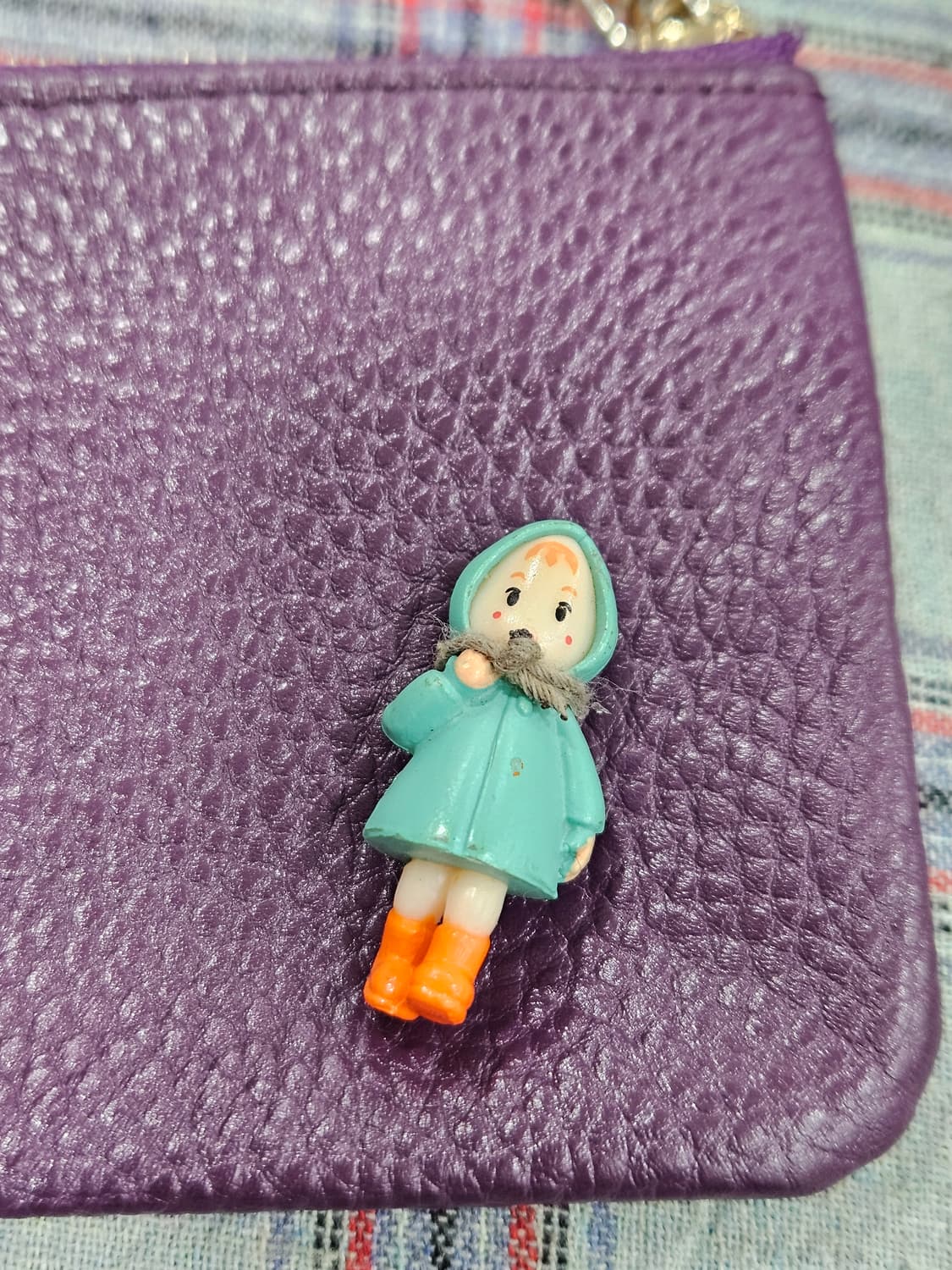 보라색 캐릭터 소가죽 카드지갑 키링 상품이미지2