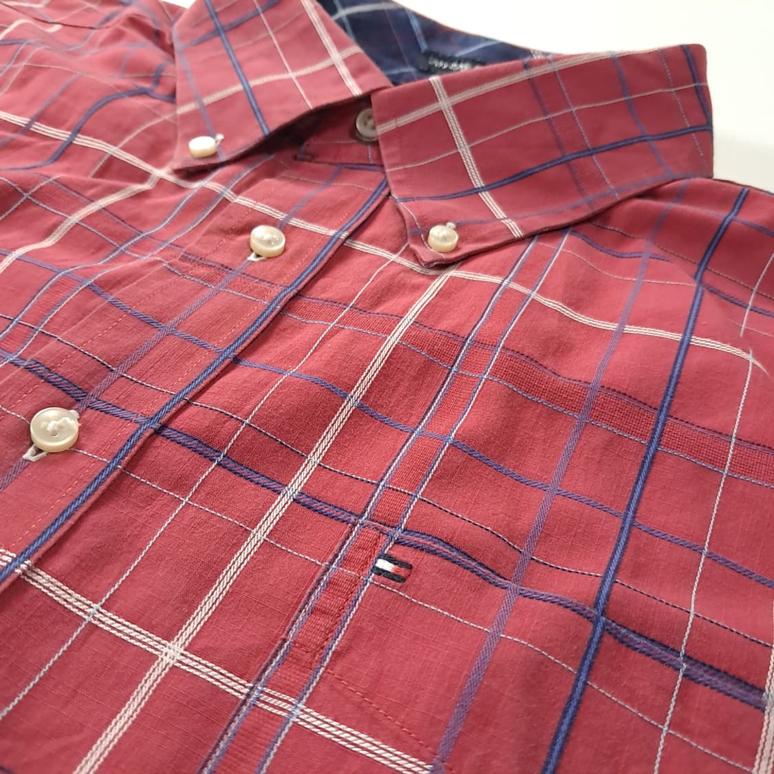 CK234 XL 타미힐피거 90s 레드 멀티윈도우페인 체크 반팔 셔츠  상품이미지4