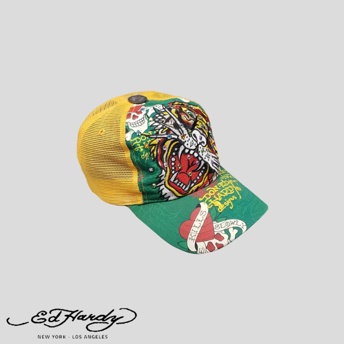 에드하디 옐로우 그린 비즈 호랑이자수 메쉬 볼캡 SIZ 상품이미지1