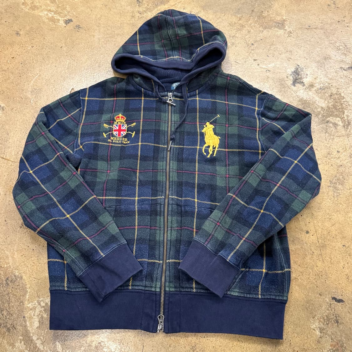 폴로 랄프로렌 그린 네이비 골드 빅포니 체크 후드집업 상품이미지2