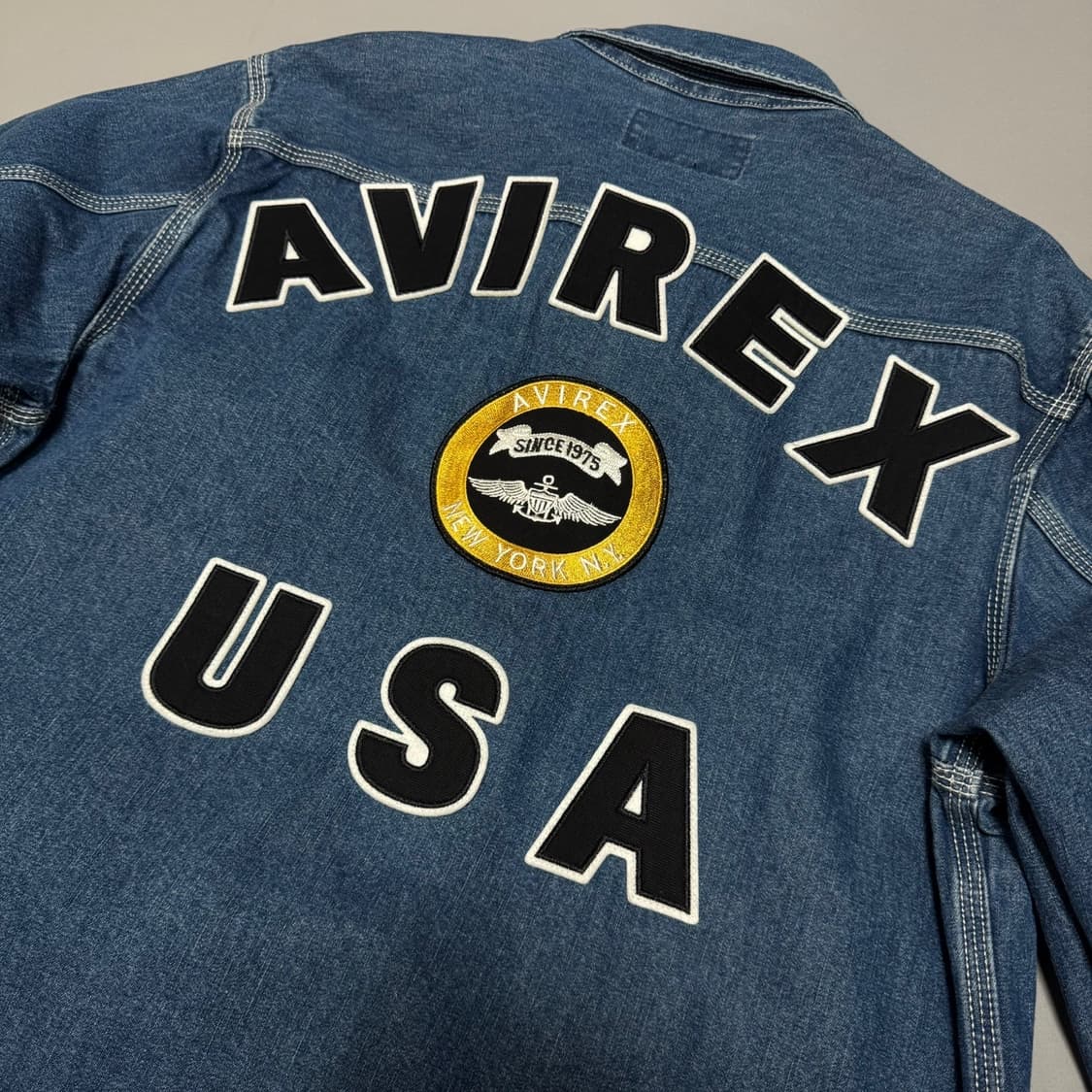 아비렉스(AVIREX) 라이트블루 워시드 데님 패치 로고 91-B 자켓 상품이미지6