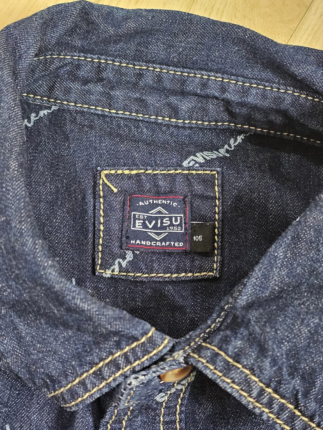 [105] 90s 올드스쿨 에비수 올-오버 패턴 데님 워크 셔츠 상품이미지5